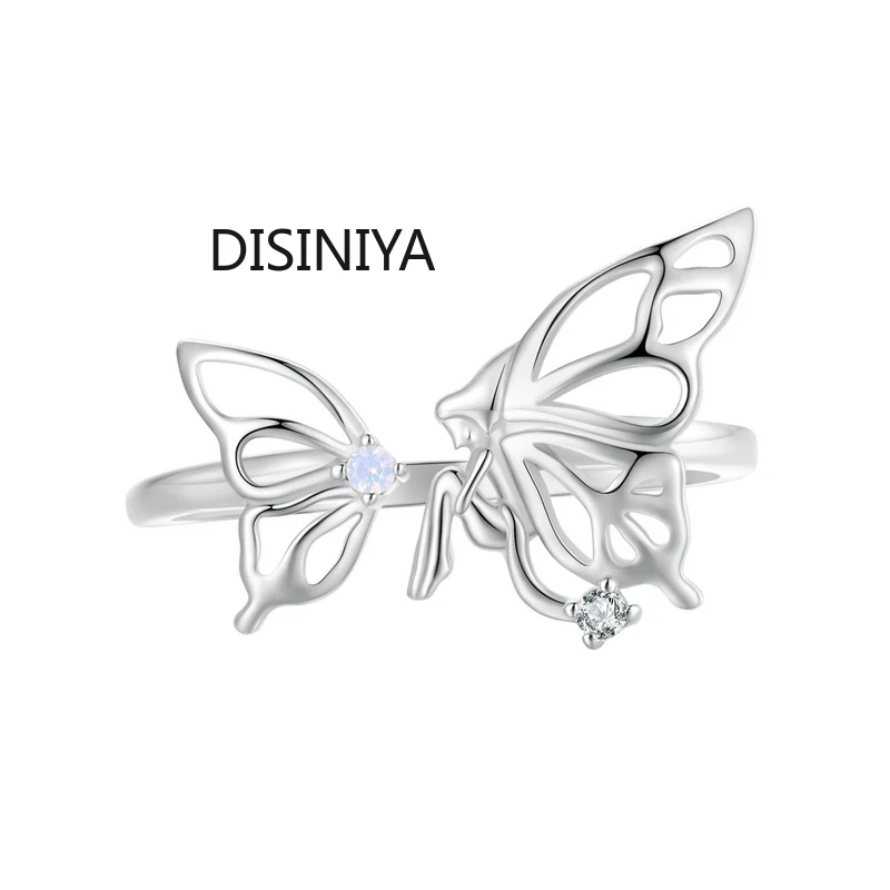 

Женское Открытое кольцо с бабочкой Disiniya, регулируемое ажурное кольцо из стерлингового серебра 925 пробы, Изящные Ювелирные украшения
