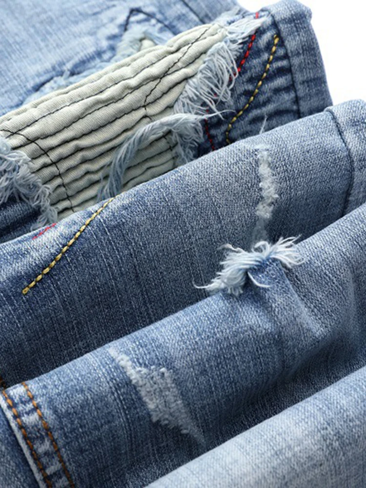 Brand Hip Hop Street Denim Distressed Jeans Mens Retro Clothing Medium Beard Effect Casual Fashion Skinny Pants For Sale