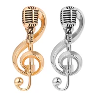 hot sales microphone brooch solid exquisite alloy golden silver color music note brooches for party