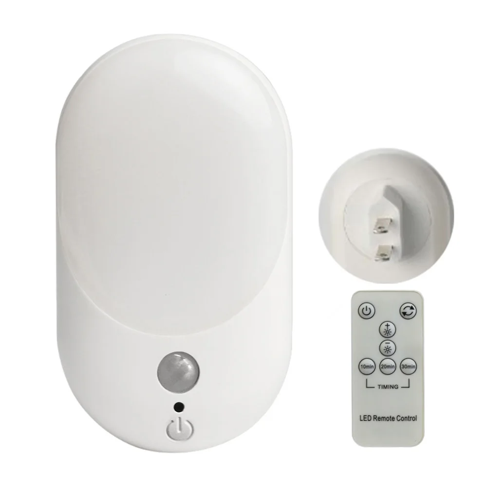 

Plug-in LED Motion Sensor Night Light Adjustable Brightness LED Wall Light with Remote for Bathroom Kitchen Hallway Stairs