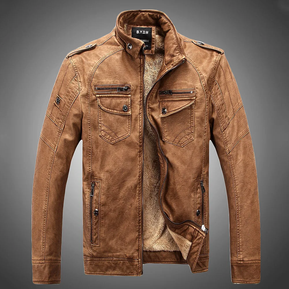 Mens Vintage Motorcycle Jacket Men Fashion New Biker Leather Jacket Male Embroidery Bomber Coat Winter Pu Overcoat