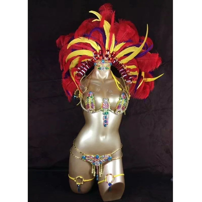 

Belly Dance Costume Women Bra and Belt Samba Carnival RIO Outfit Showgirl Performance Wear Sexy Nightclub Lingerie Arm Leg Band