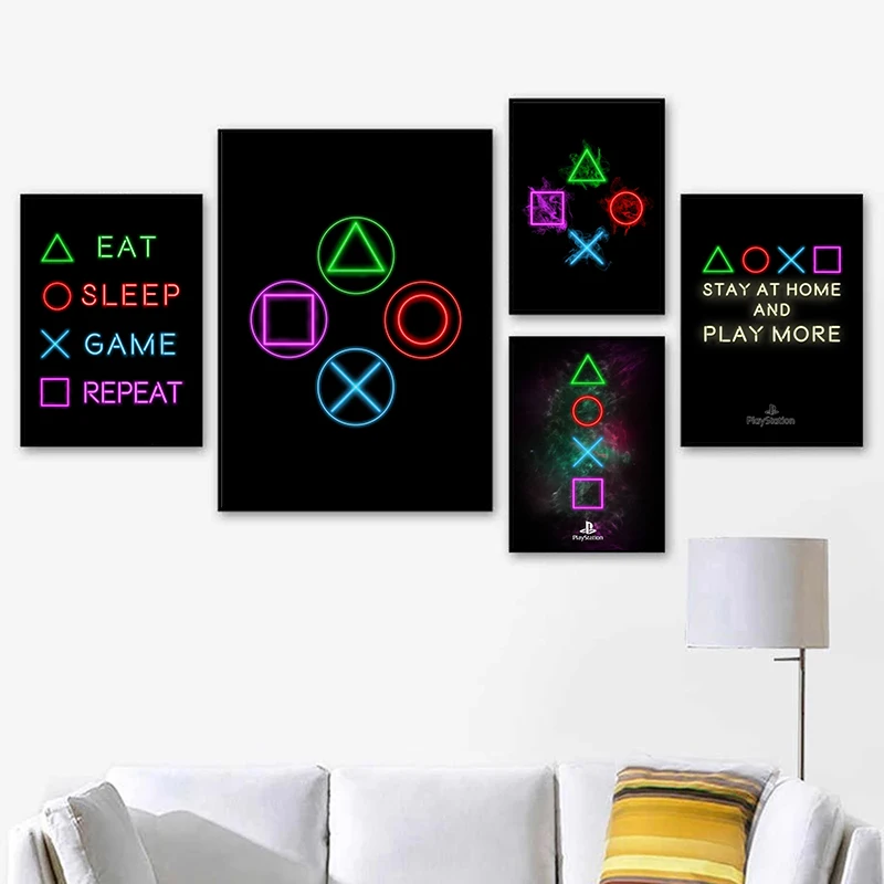 

Цветная неоновая Картина на холсте для игр, принты для съедобного сна, настенный художественный постер для игровой комнаты, украшение для дома, Картина на холсте