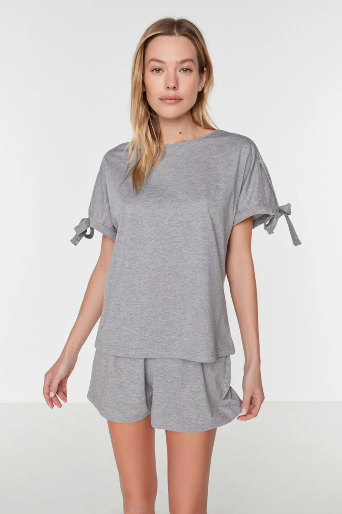 

Пижама женская трикотажная, пижама для сна и отдыха, одежда для сна, ночное белье, Повседневная Домашняя одежда, серого цвета