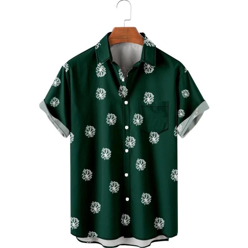Новые Гавайские мужские топы Shitrs с принтом одуванчика зеленые топы с карманами европейский размер летний пляжный стиль для отпуска