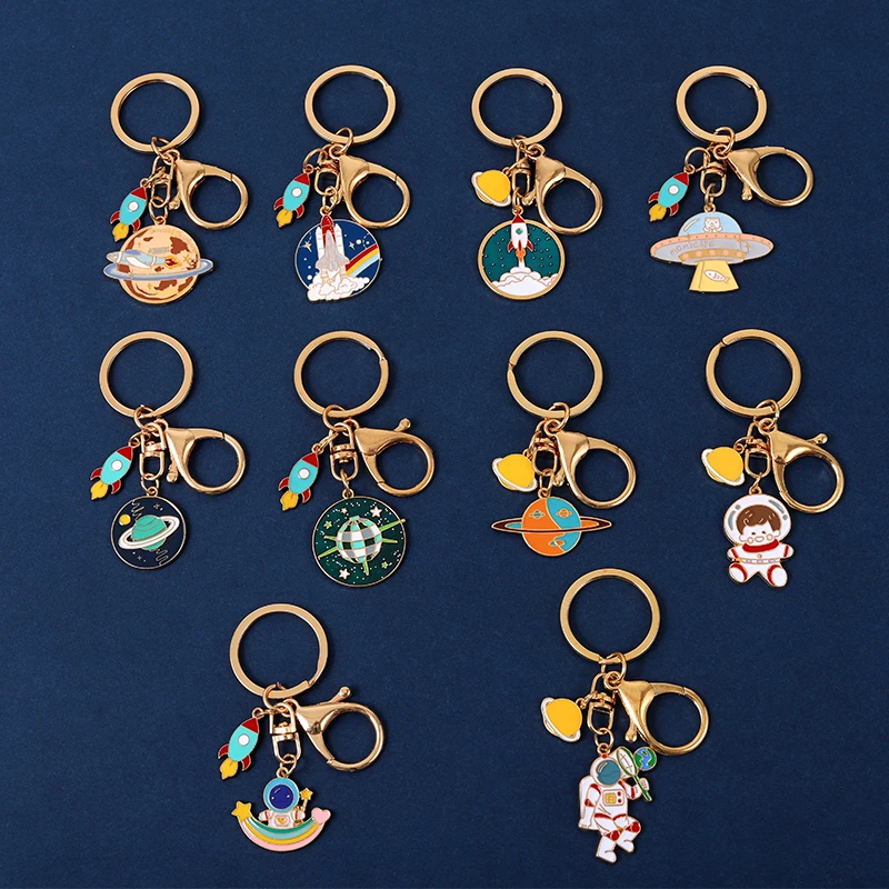 

Cute Space Series Keychain Star Rocket Astronaut Universe Keyring Backpack Bag Handbag Car Accessories Gift for Women Men