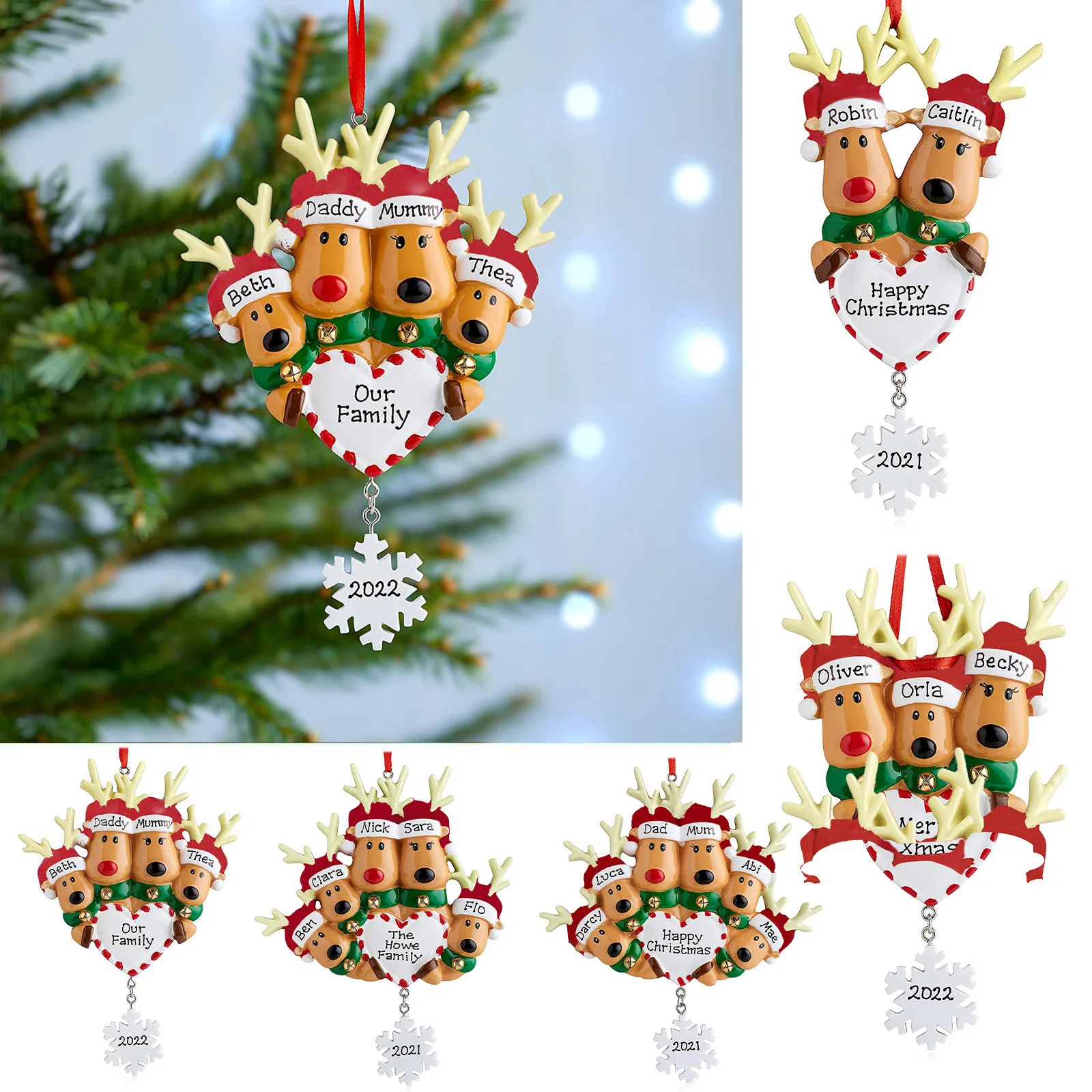 Персонализированное украшение для рождественской елки &quotСемья оленей&quot |