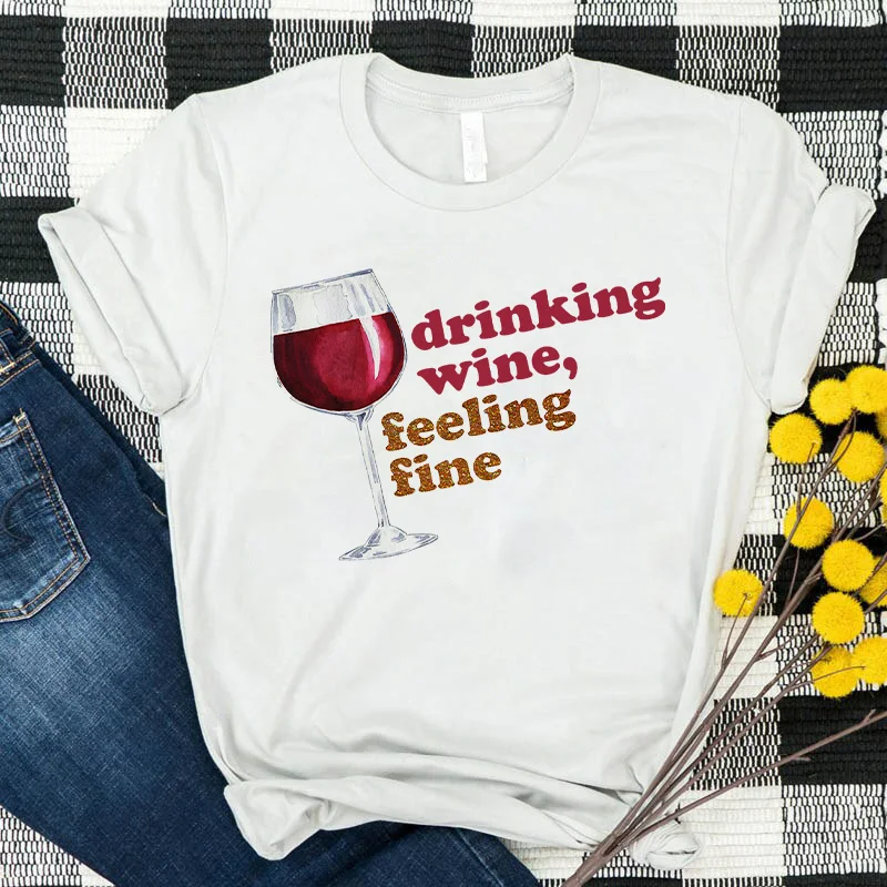 

Женская футболка с рисунком красного вина, с коротким рукавом