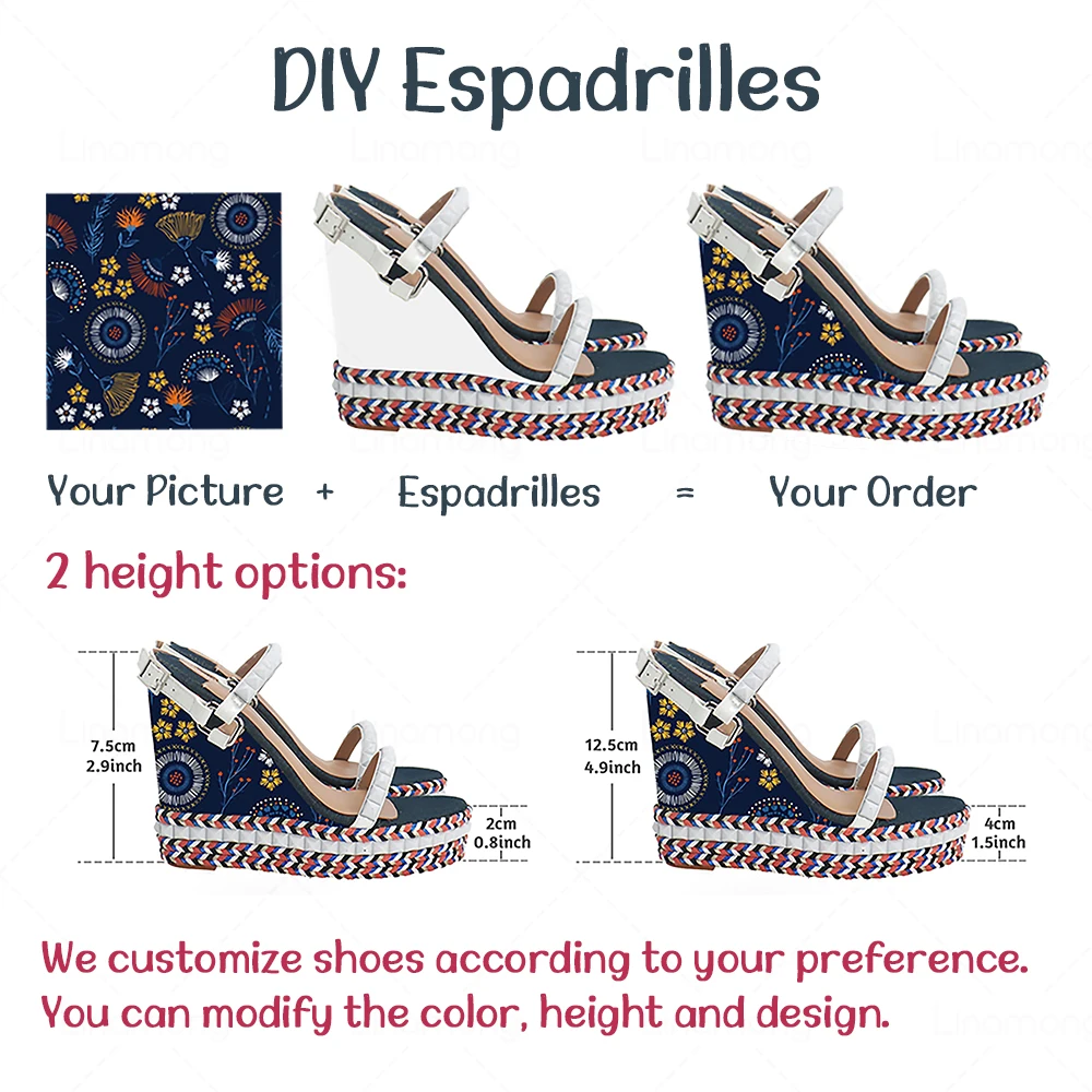 Custom Picture Espadrilles Personalized Sandal for Women Custom Your Own Design Summer Shoes Platform Wedge Round Toe High Heels