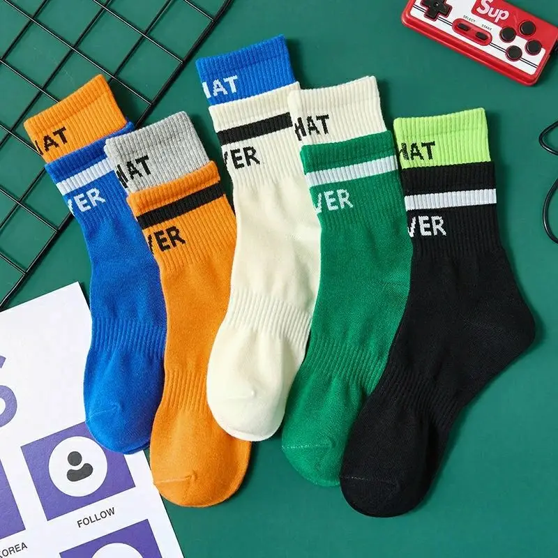 5 Pairs Cotton Socks Women's and Men's General  Contrast Color Long Tube Tide Socks  Lovers' Girlfriends Fitness Exercise Kawaii