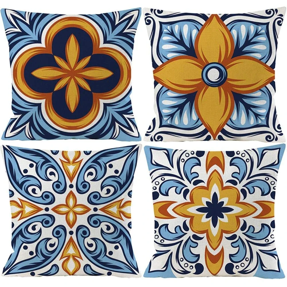 Итальянская короткая плюшевая наволочка с принтом плитки декоративная для