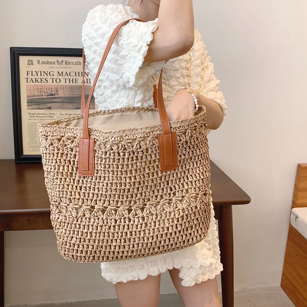 

Летние соломенные сумки через плечо для женщин, Пляжная женская сумка в стиле бохо для покупок, тоут