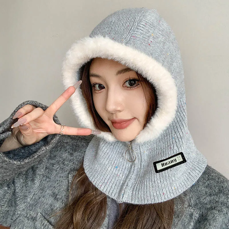 Korean Series Balaclava Women Autumn and Winter Warm Hat Scarf Integrated Earmuff Knitted Woolen Cap Tide