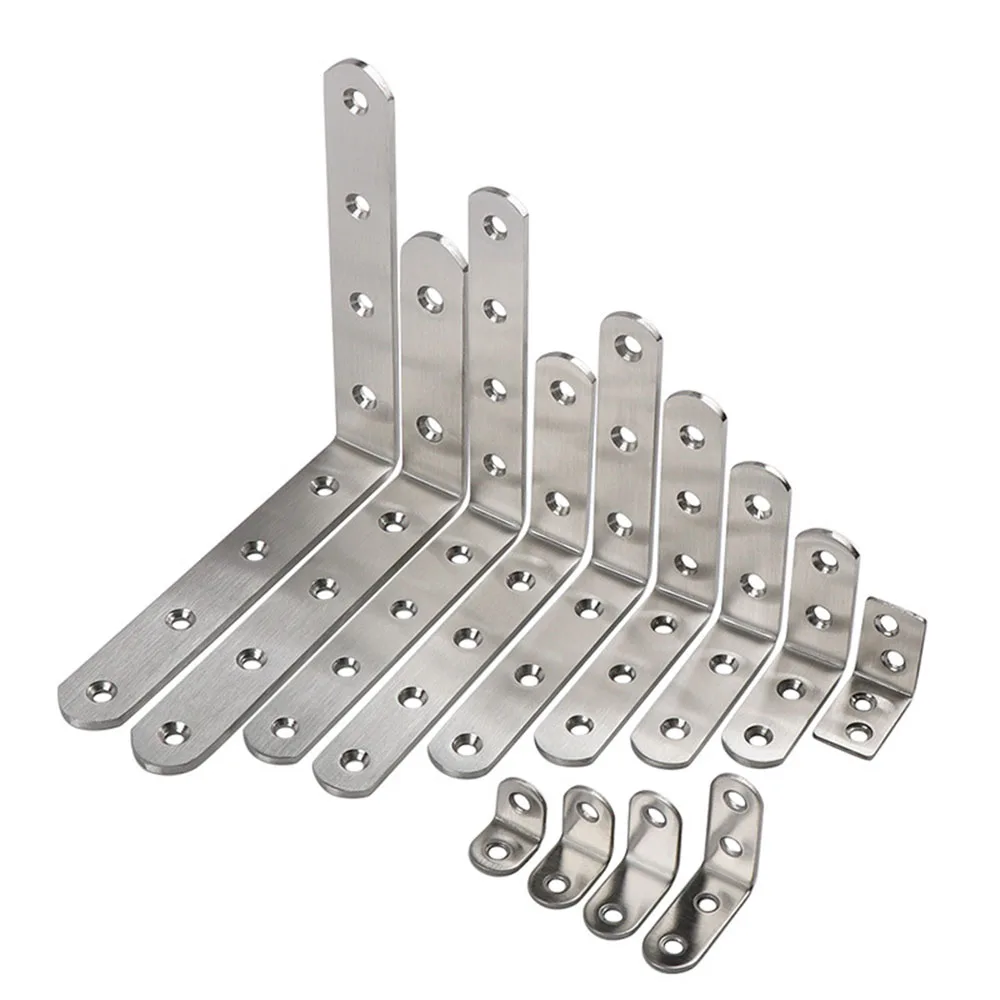 

4Pcs Stainless Steel L-shaped Angle Corner Brackets Fasteners Protector Corner Stand Supporting Furniture Hardware Various Sizes