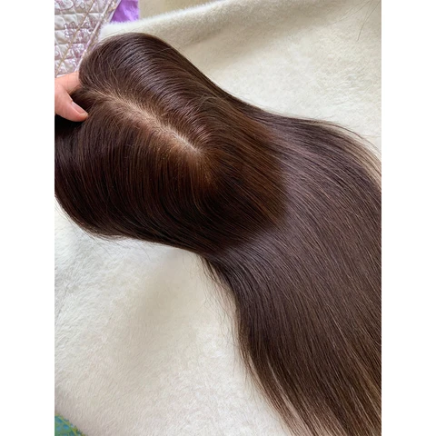 Парик для наращивания волос на зажиме, накладка из человеческих волос на шелковой основе для женщин, большая основа для филировки волос