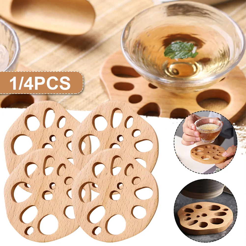 

Wood Lotus Shape Drink Coasters Mat Round Edge Circles Carved Coaster Coffee Mug Placemat Home Decoration Kitchen Accessories
