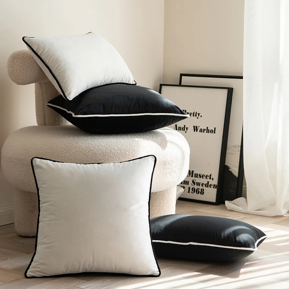 

Velvet Soft Pillow Cover Solid Pillowsilp Black White Luxury Sofa Cushion Cover 50*50 Large Backrest Pillowcase for Living Room