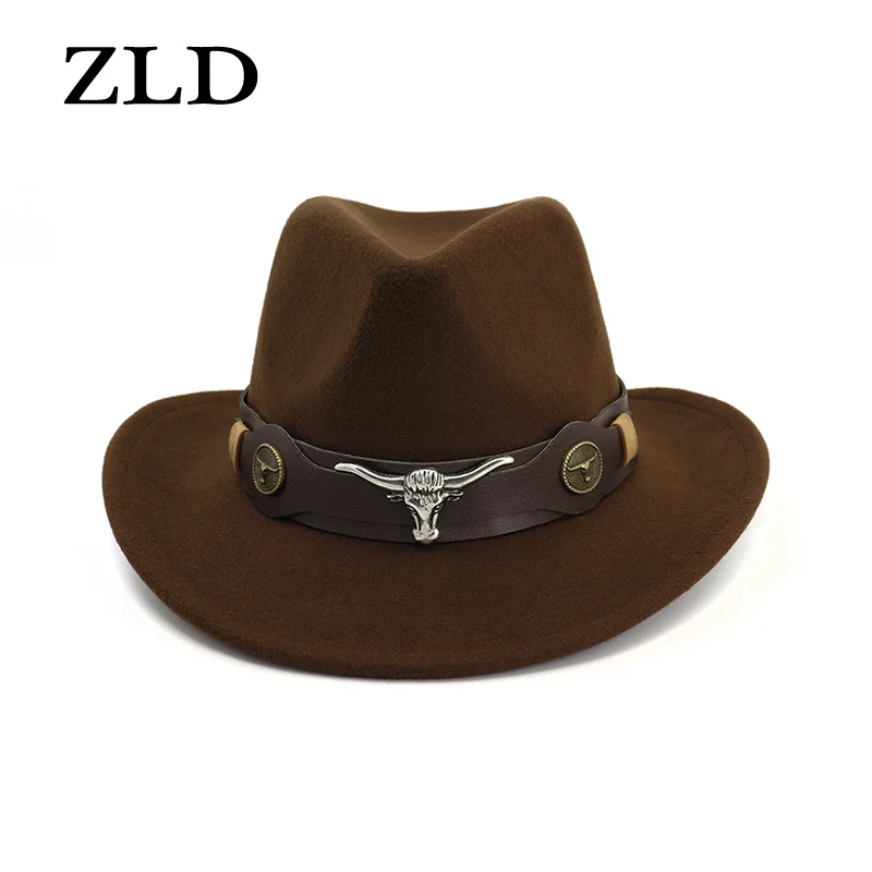 ZLD Western Cowboy Hat Unisex Punk Cowgirl Jazz Hat  Leather Cap British Style Winter Autumn Wide Brim Panama Sombrero Cap