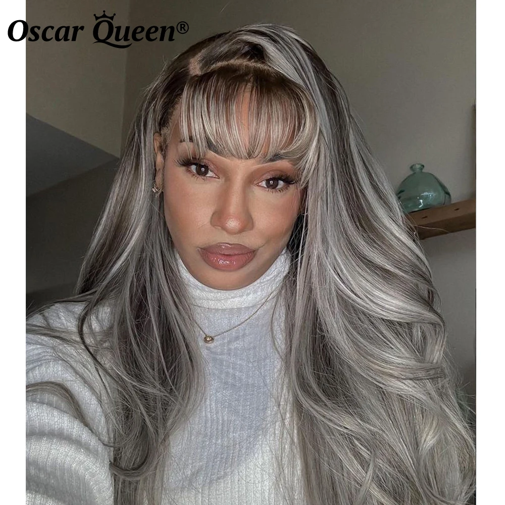 

Grey Colored 13x4 Lace Front Wig Brown Chocolate Highlight Loose Deep Wave Wig For Women 4x4 Closure HD Transparent Lace Wig