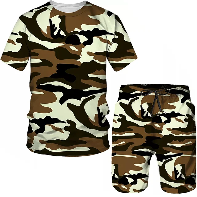 

Summer Men Camouflage T-shirt/shorts/suit Short-sleeved Street Style Sportswear T-shirt Shorts Casual Loose Fit