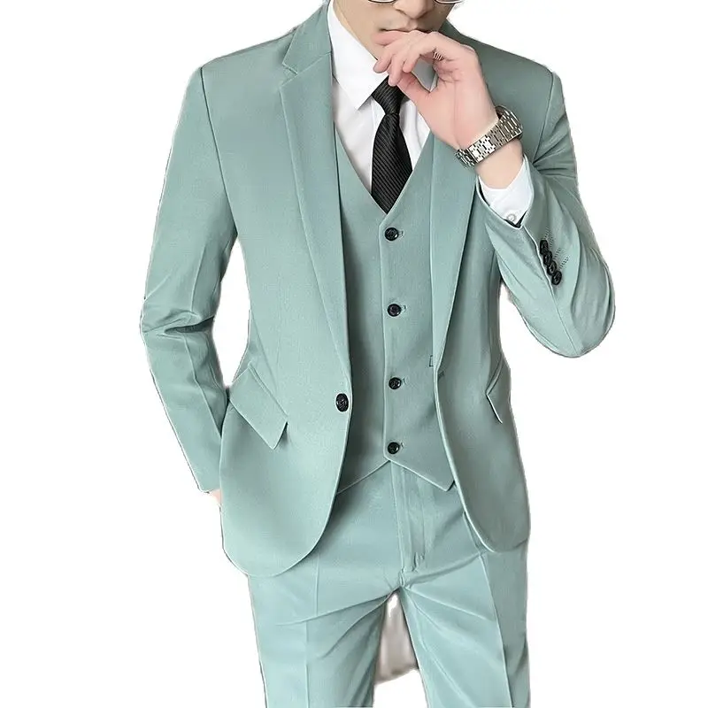 

(suit + Vest + Trousers) Self-cultivation Personality Solid Color Trend Handsome Best Man Professional Business Three-piece Suit
