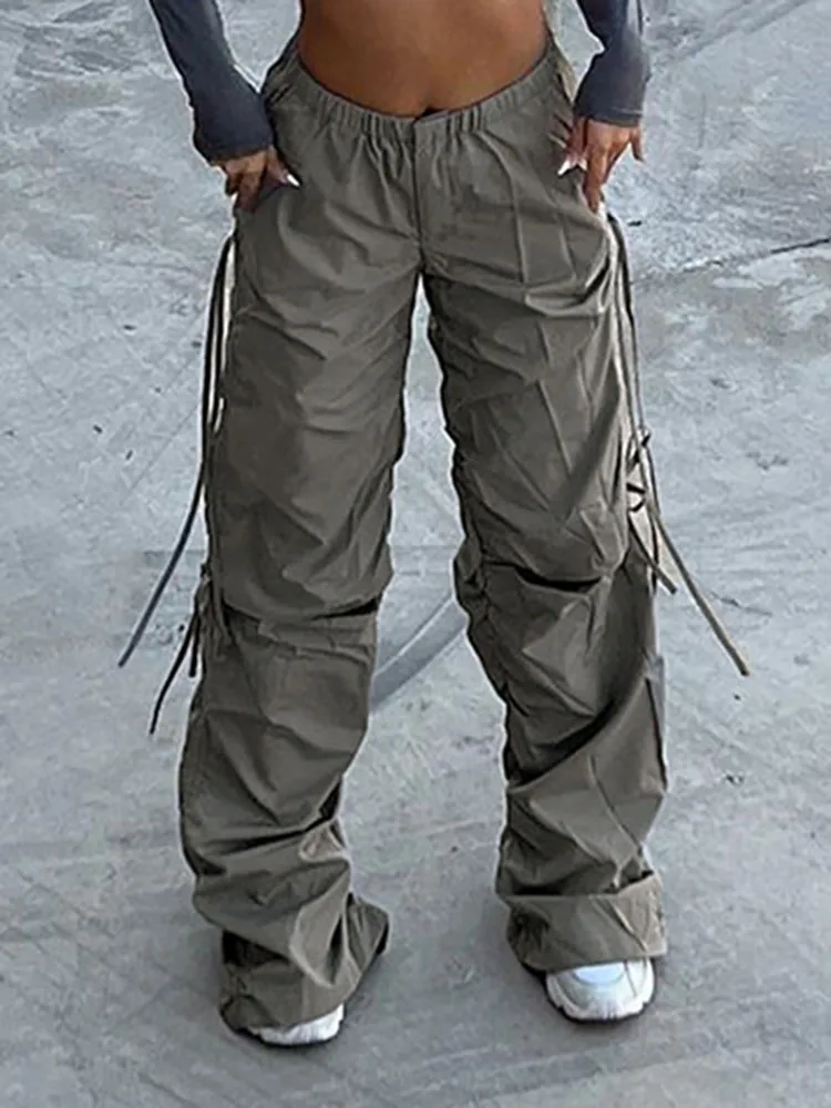 

Black Cargo Pants Women Fashion Korean Y2K Streetwear Pant Fairy Grunge Clothes for Woman Drawstring Pockets Design Sweatpants