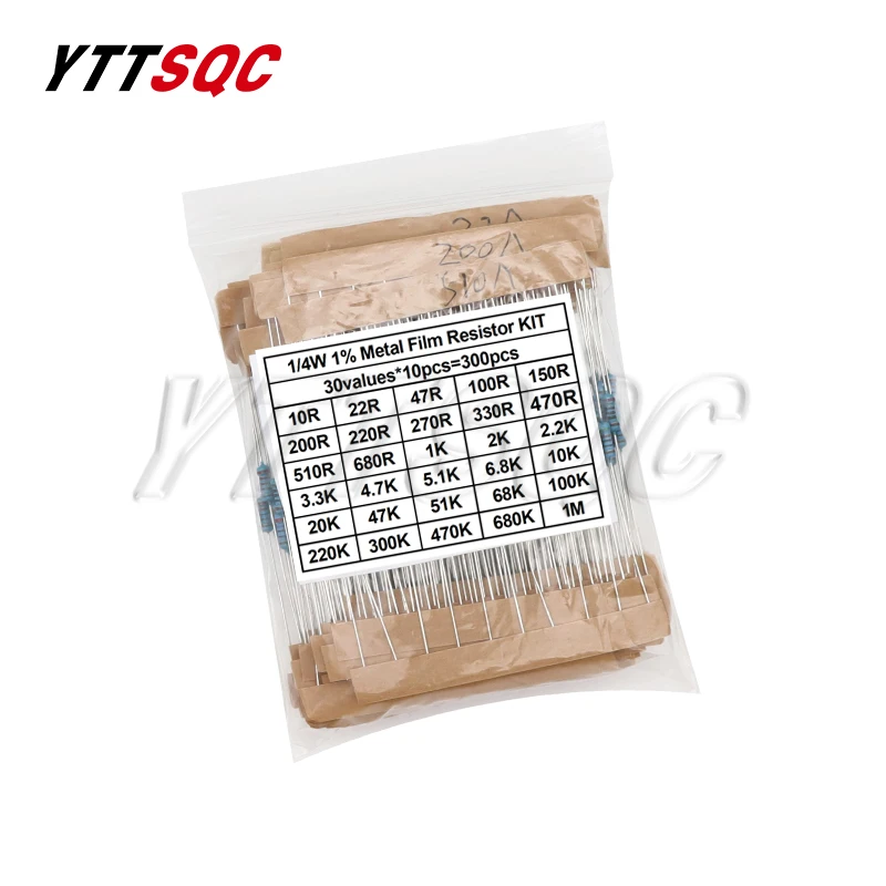 600 шт./комплект Металлические пленочные резисторы 1/4 Вт 1 к 10 300 1% Ом м