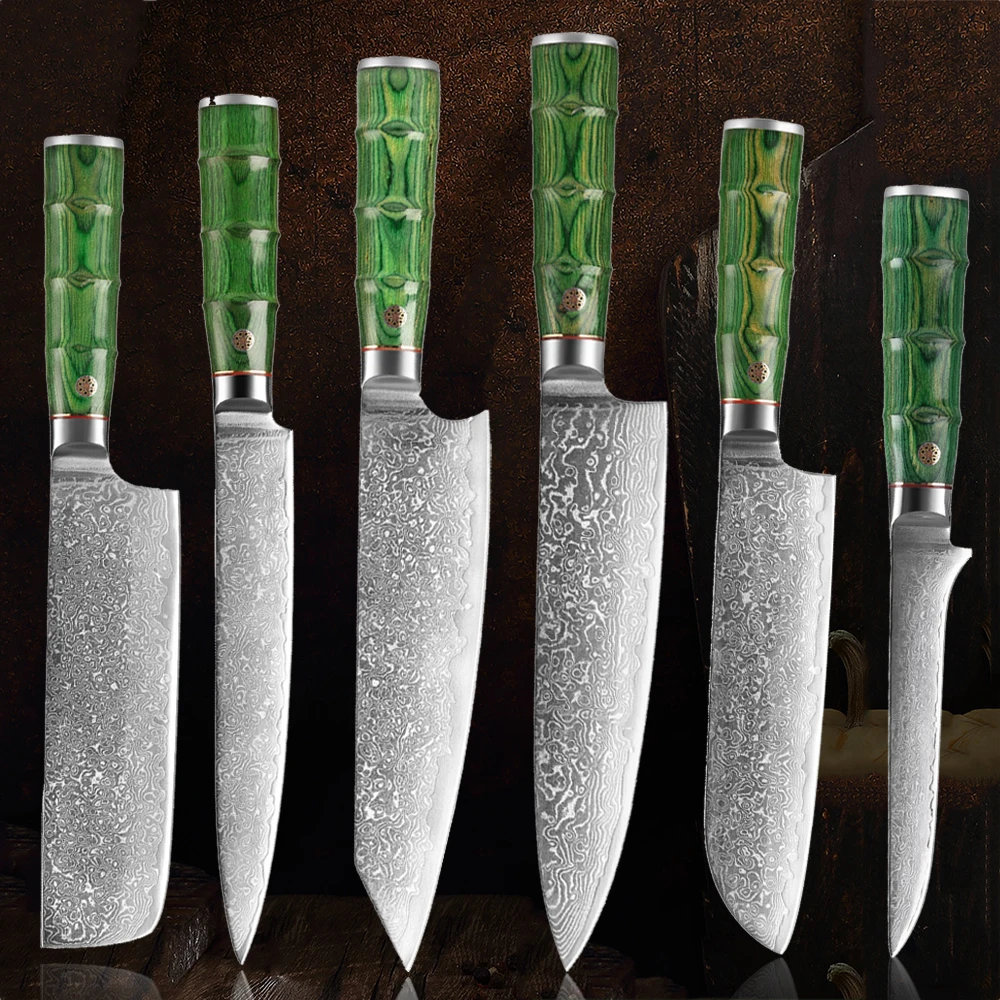 

Набор кухонных ножей шеф-повара, острые резцы мяса из дамасской стали, 67 уровней, японские ножи сантоку для нарезания мяса, ножи для костей, ...