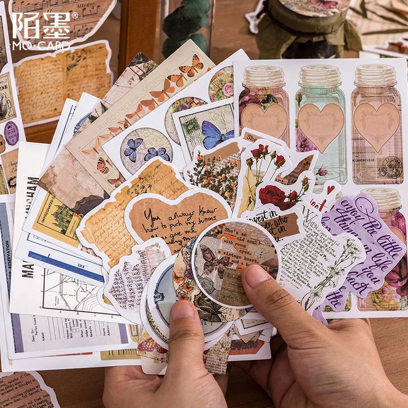 

100pcs Kawaii Stationery Stickers Retro Literary Material Diary Planner Scrapbooking DIY Stationery Decoration Craft Stickers