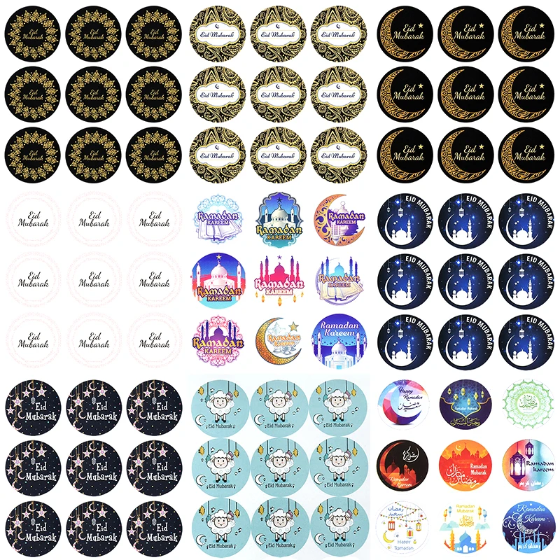 

60/120Pcs EID Mubarak Paper Sticker Ramadan Mubarak Decoration Candy Bag Gift Box Lable Seal Sticker Islam Muslim Party Supplies