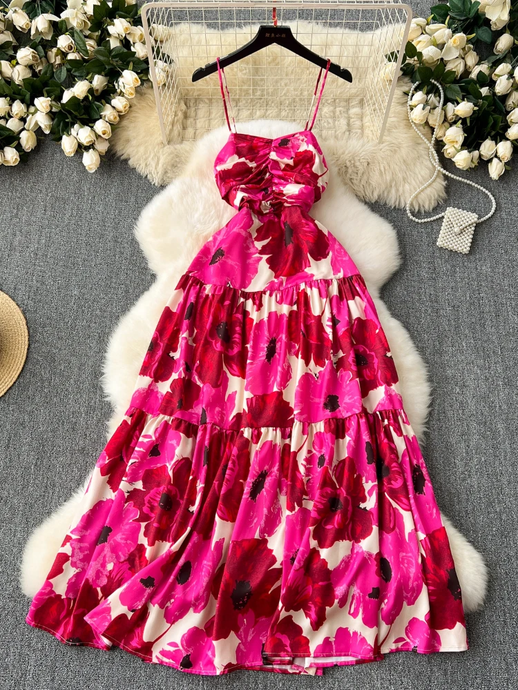 Женское длинное платье с принтом Летние Плиссированные праздничные платья без