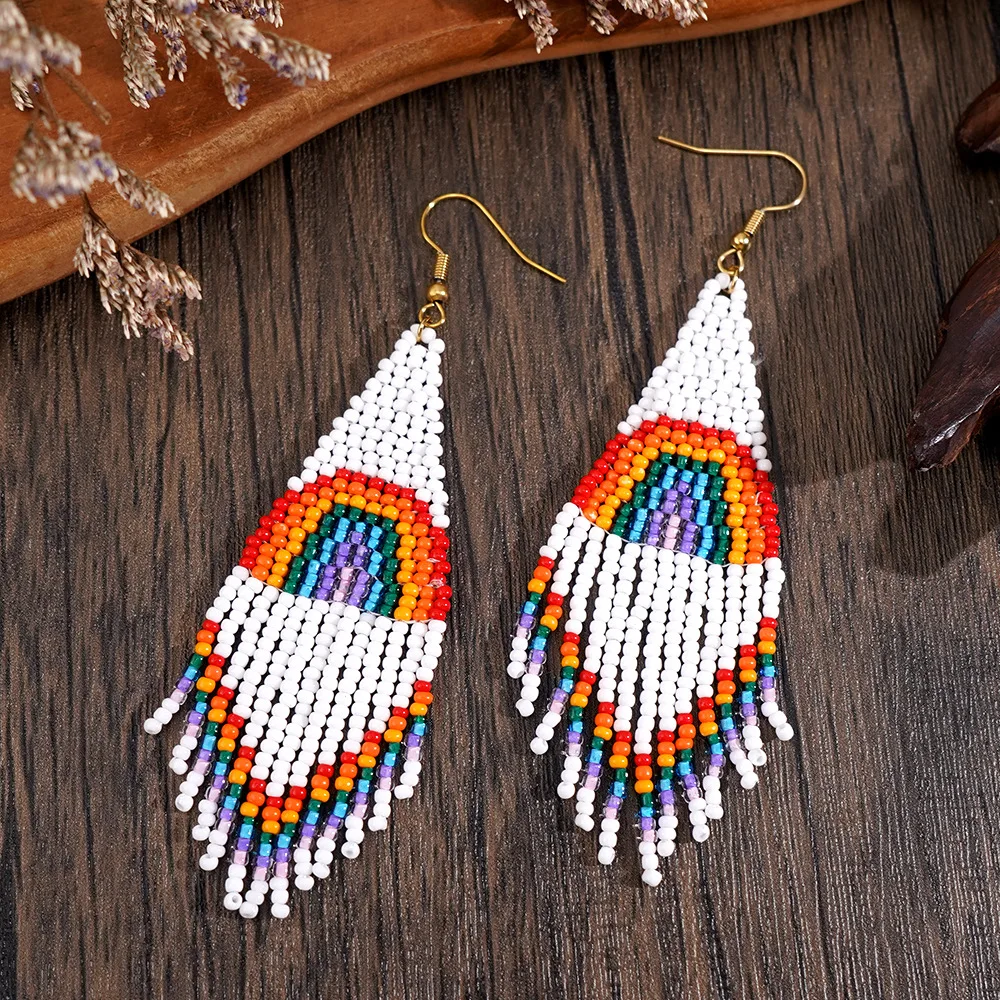 1 пара женских сережек с кисточками радужные плетеные серьги богемный ретро