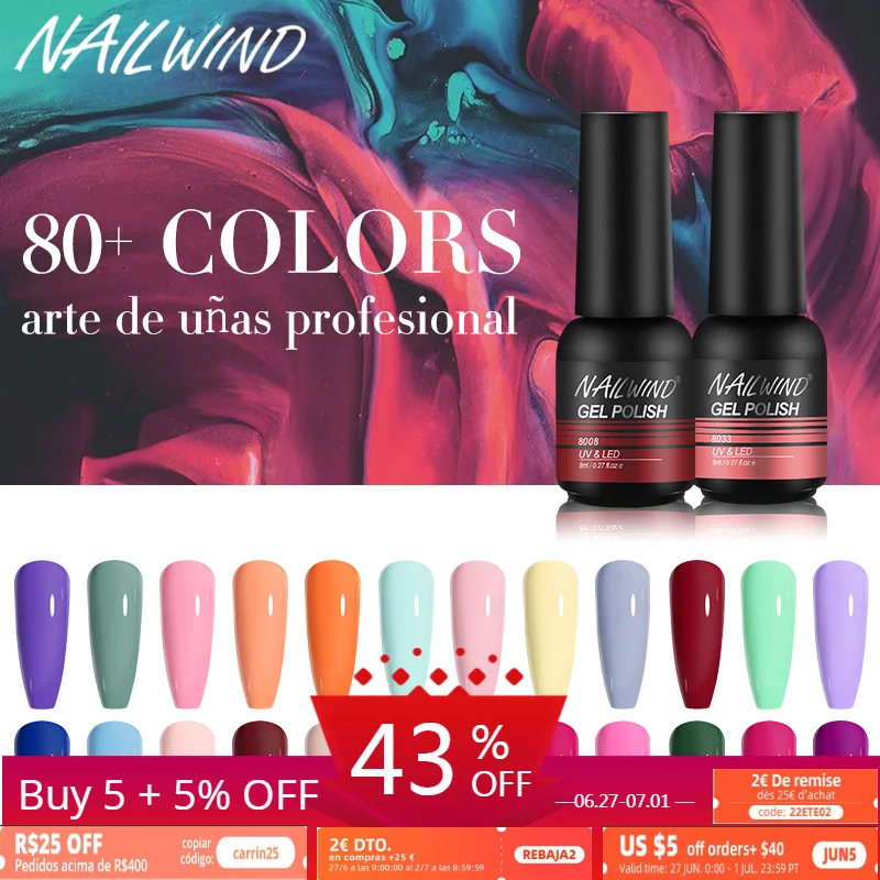 

NAILWIND Gel Nail Polish 8ml Semi-permanent UV Varnish Nude Spring Colors Top Base Coat Primer Matt Soak Off Esmaltes Nail Art