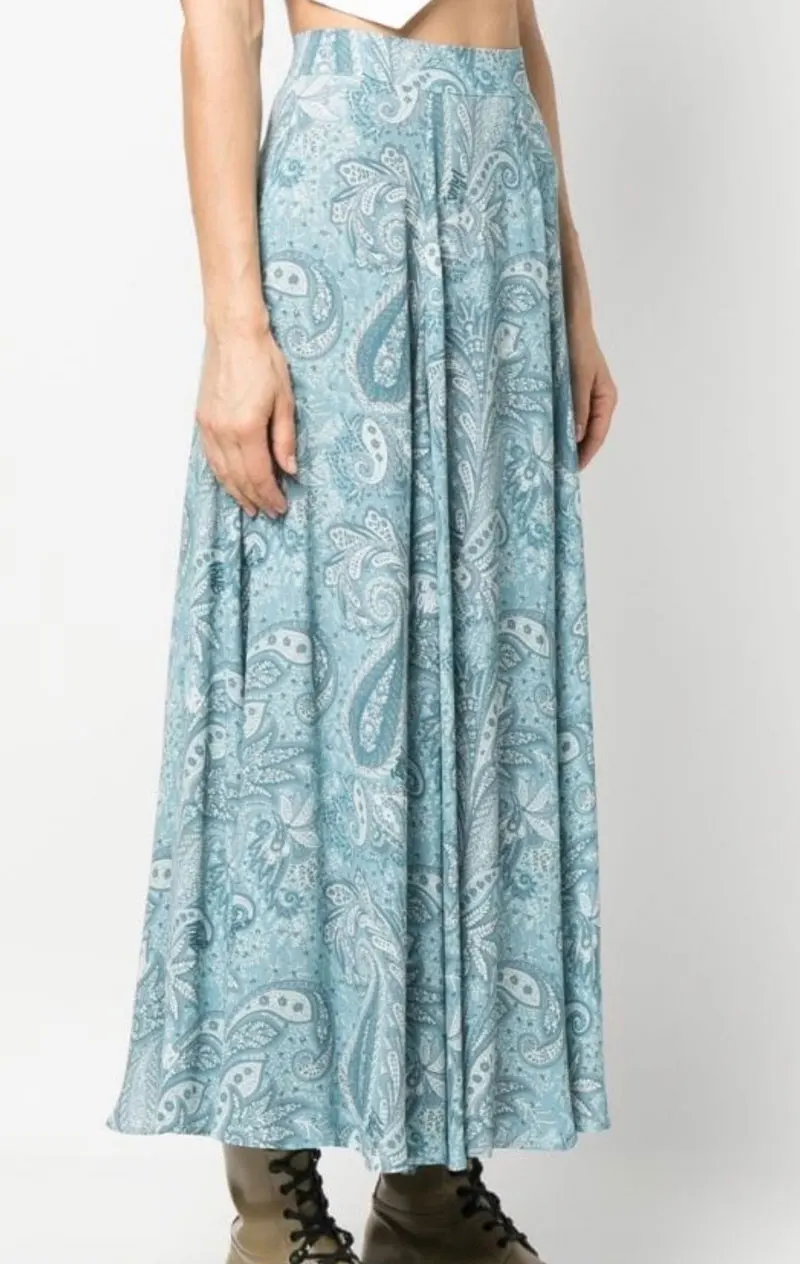 2023 Spring and Summer Women's Blue Printed Midi Skirt