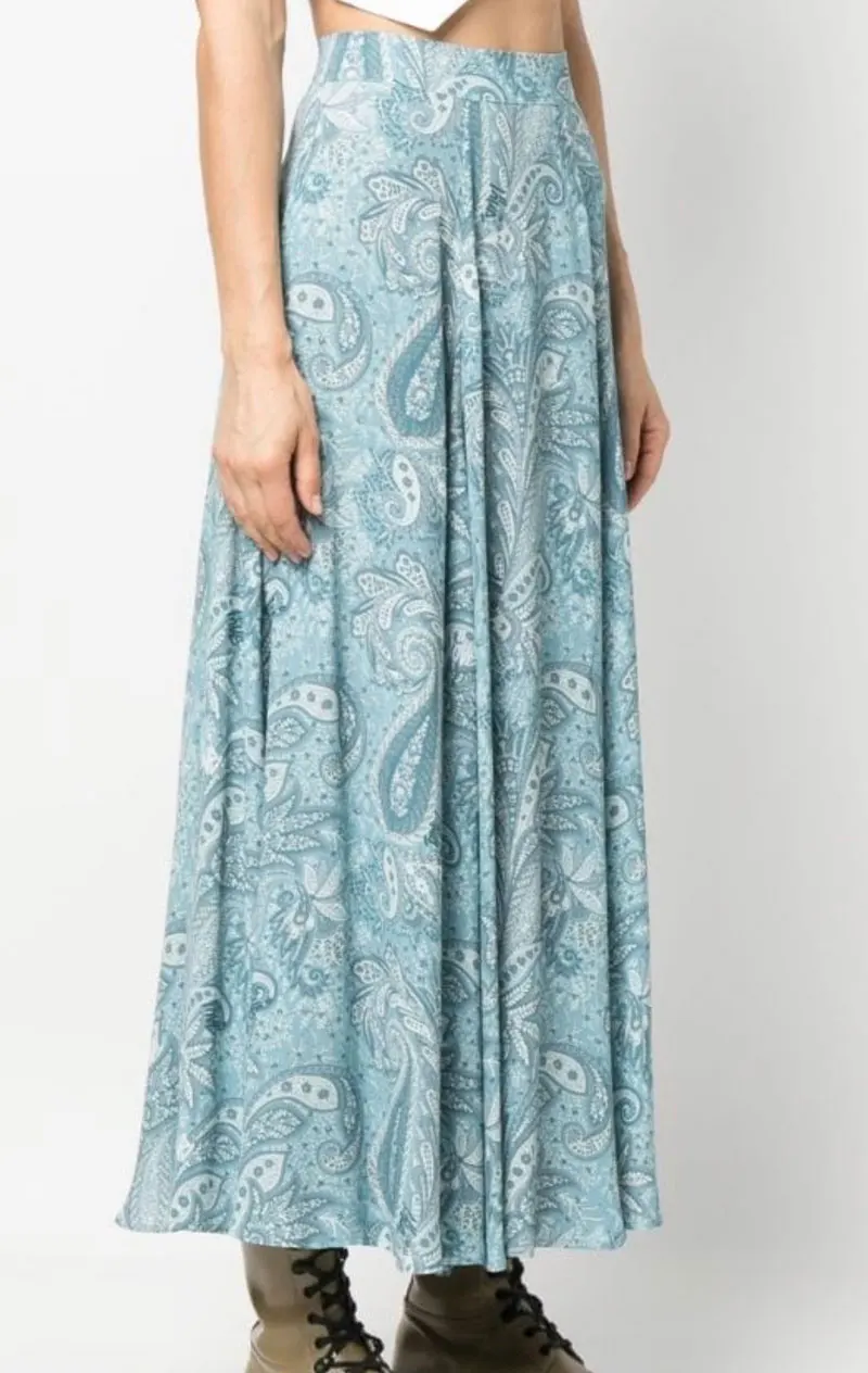 

2023 Spring and Summer Women's Blue Printed Midi Skirt