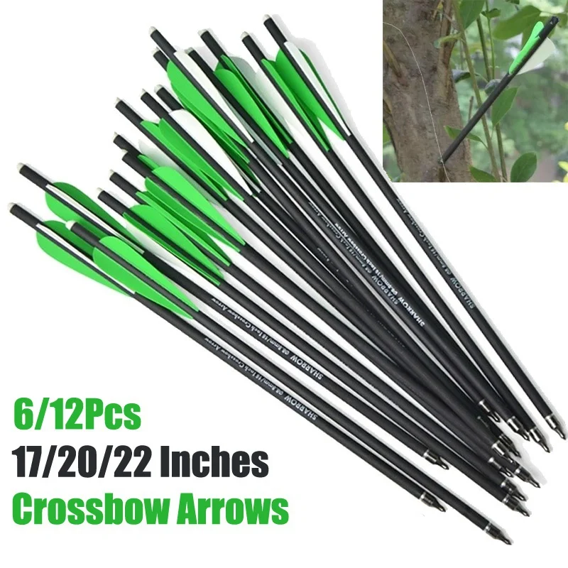 

17/20/22 Inches Crossbow Arrows 6/12Pcs Archery Carbon Arrows Replaceable Point Tips Hunting and Training