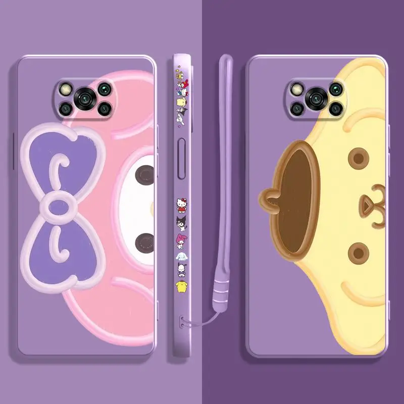 

Square Liquid Case For Xiaomi POCO X3 X4 NFC M3 M4 Pro F3 GT for Mi 11 11T 10S 10T 10 9 SE 8 6 My Melody Pom Pom Purin Head