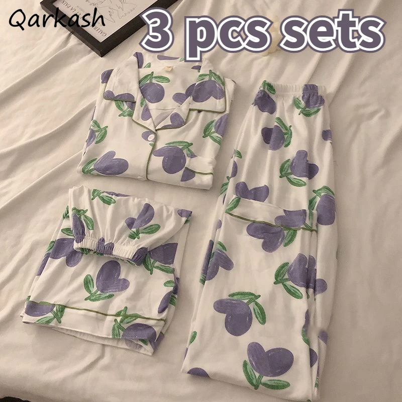 

3 Pcs Pajama Sets Women Clothing Print Kawaii Summer Thin Home Sleepwear Basics Students Korean Style Daily Ins Temper 2023 New
