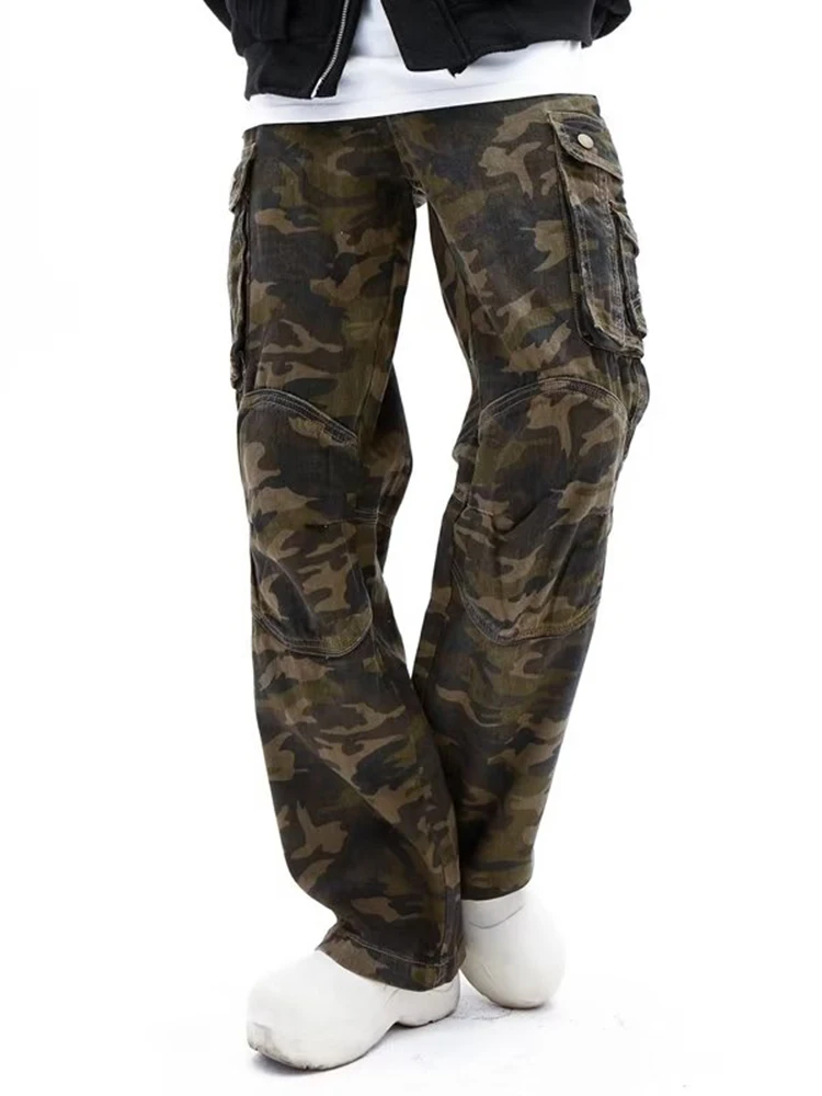 Hip -hop Heavy Camouflage Work Clothes Men and Women's Retro Side Pocket Loose Casual Tactical Camouflage Cargo Trousers Jeans