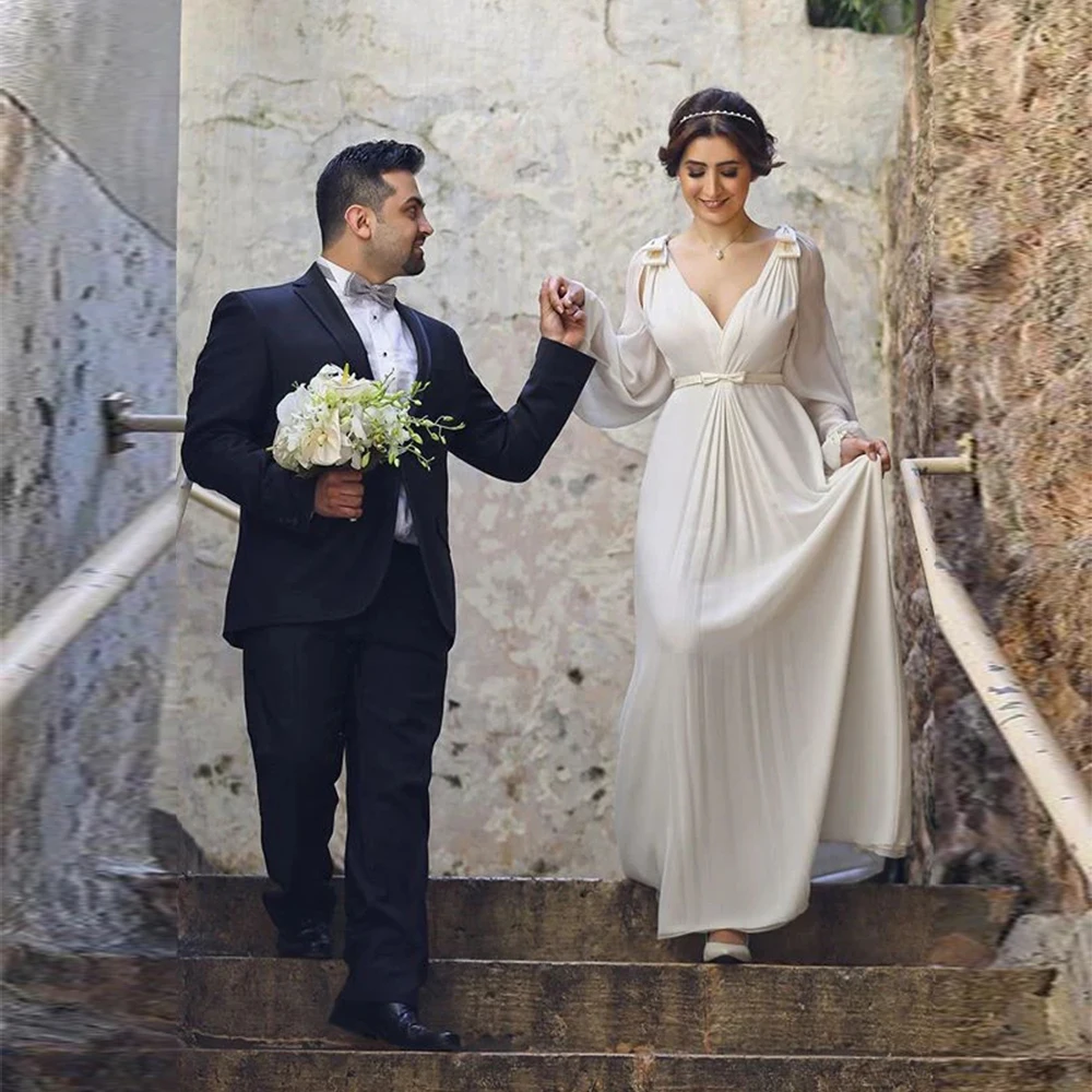 

Великолепные атласные свадебные платья с V-образным вырезом и аппликацией русалки с длинными пушистыми рукавами красивые свадебные платья на заказ винтажные 2023