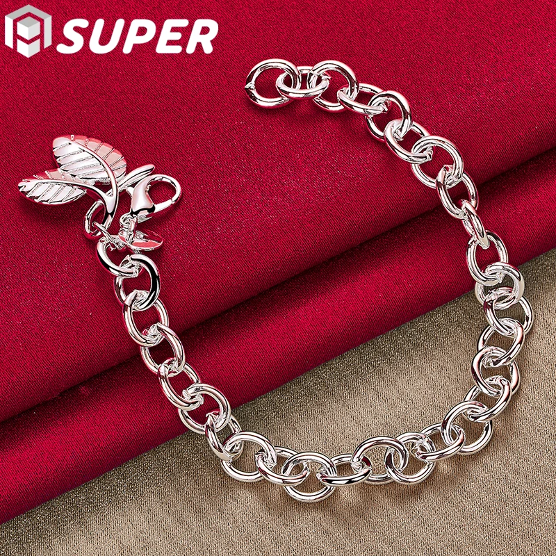

925 Sterling Silver Leaves Pendant Bracelet Chain For Women Man Wedding Engagement Party Jewelry