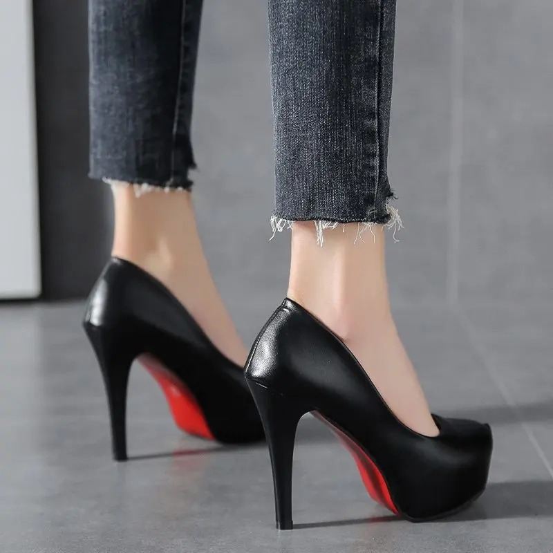 

New red platform heels sexy pointed toe red sole 12cm high heels wedding shoes naked black red soled heels