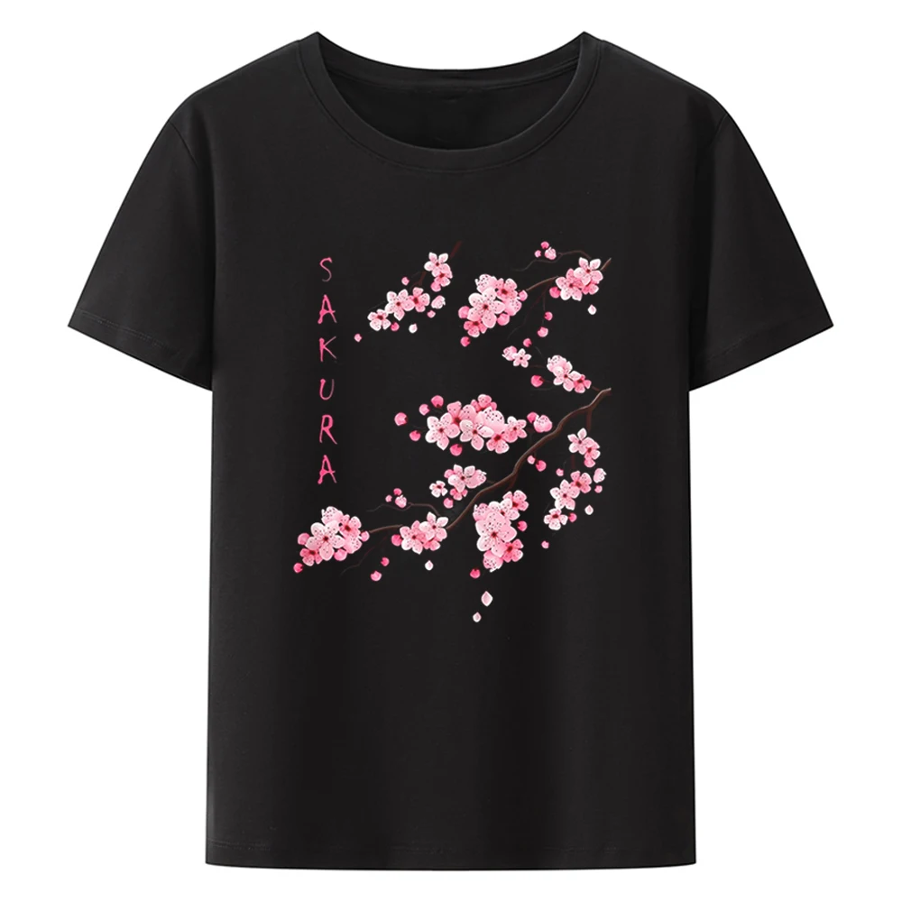 Летняя Модная Женская Футболка С Принтом Сакуры И Сливы Повседневный Топ Вырезом