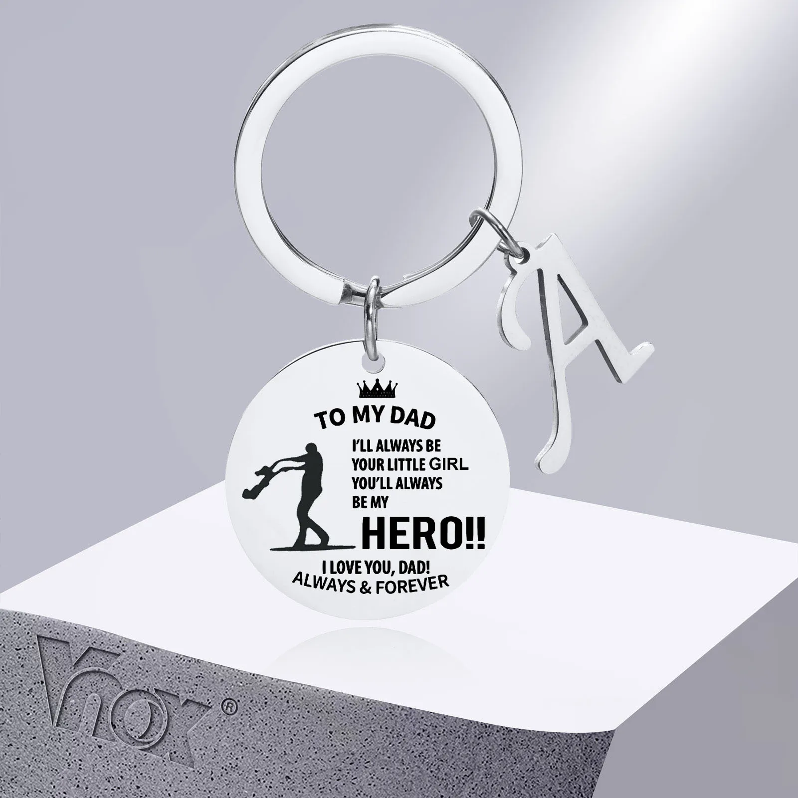 

Vnox Free Custom Round Coin Keychain, Stainless Steel Initial Charm Pendant Key Chain for Men, Custmize Gift for Dad Husband