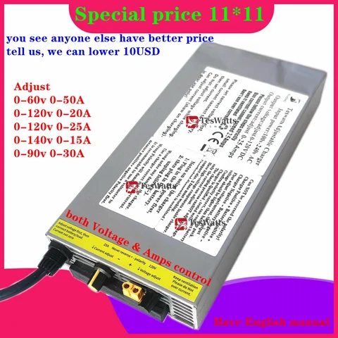 Зарядное устройство для литиевых аккумуляторов 120 в 0- 20A 15A, регулируемое зарядное устройство 90 в 134 в 126 в, литий-ионная литиевая батарея Lifepo4, зарядное устройство 140 в