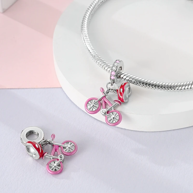 Стерлингового Серебра 925 розовое сердце велосипед детская коляска ножницы
