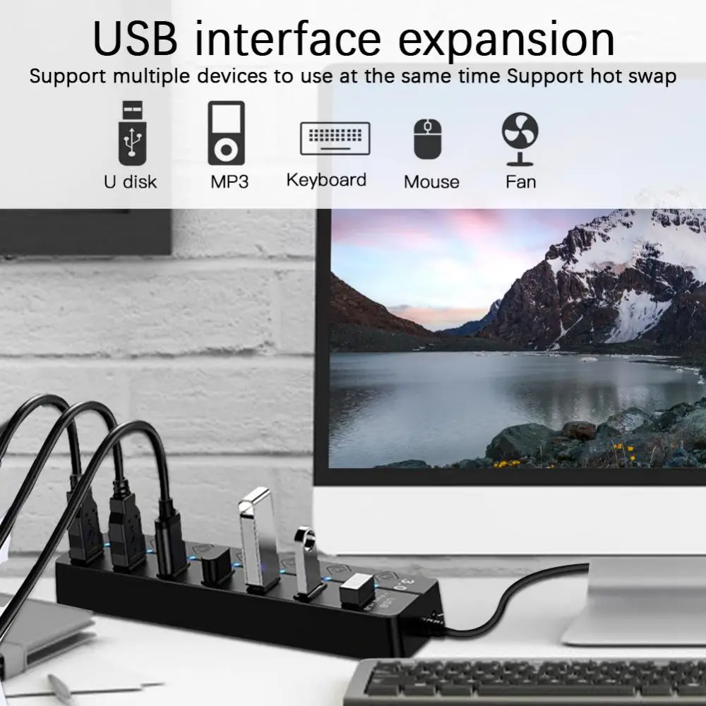 

7-port Usb3.0 7-port Hub Expansion Docking Station Usb Multiport Hub Multifunction Stable Usb Adapter Laptop Accessories 5gps