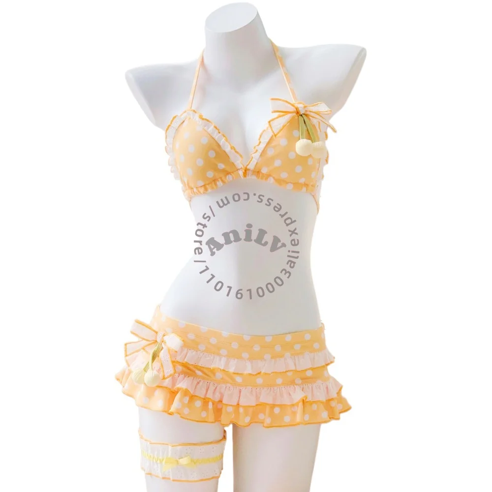 Фото Купальник AniLV Lolita Dot Series: Аниме-костюм для студенток, милый летний пляжный наряд для отпуска, косплей-костюм №2