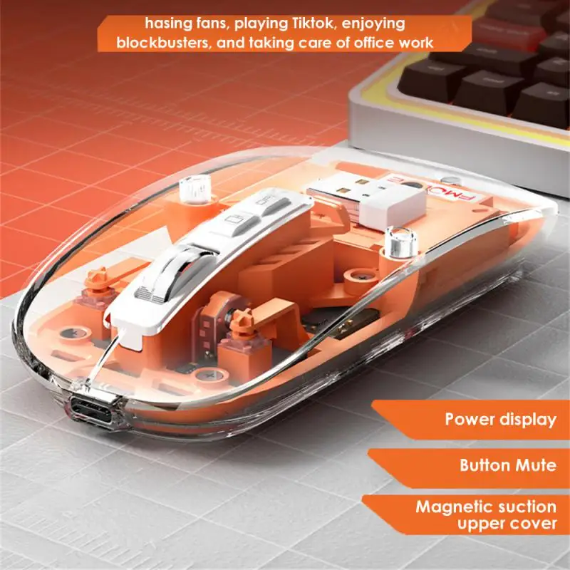 

M133 Wireless Bluetooth Mouse Three Mode Transparent Charging Mute Mouse Built-in Power Display For Tablet Laptop