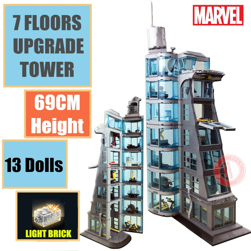 

New Marvel Avengers Tower Super Spiderman Iron Man Starks Industry Thor Thanos Figures Streetview Building Block Brick Gift Toy